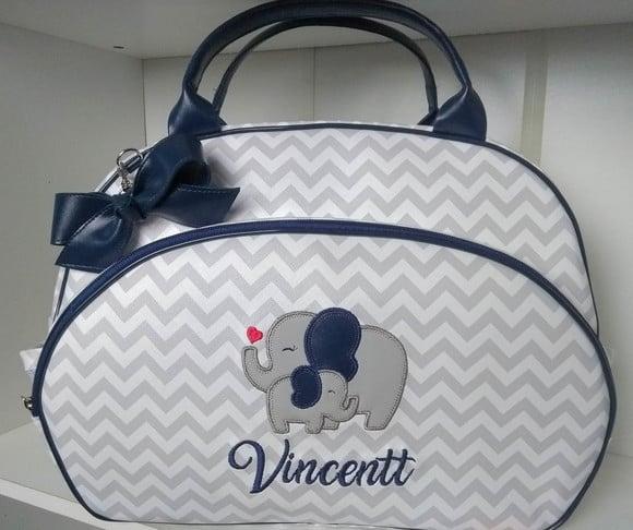 Bolsa Maternidade Grande Chevron (Elefantinho) Azul Marinho
