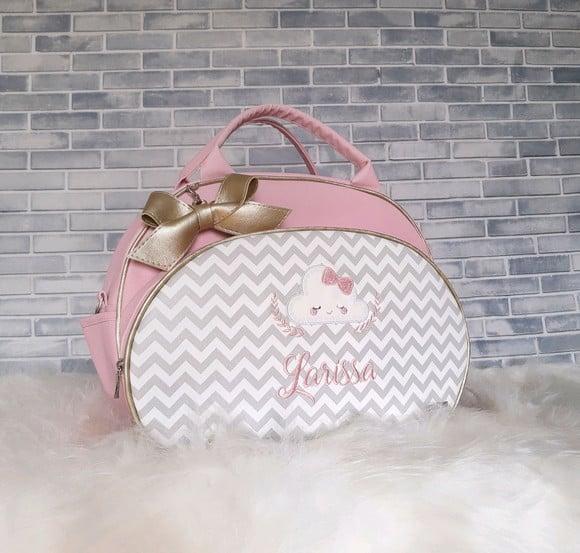 Bolsa Maternidade Grande Rosa e chevron ( chuva de bençãos)