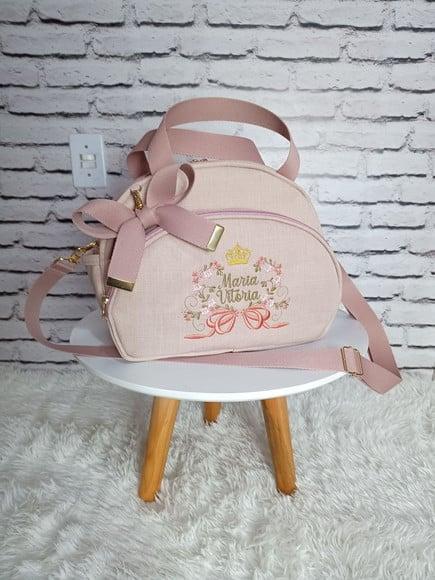Bolsa Maternidade Linho Rose Príncesa Pequena (coroa e Flor)