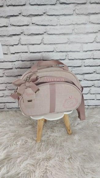 Bolsa Maternidade Media Linho Rose Alça e Tag Personalizada