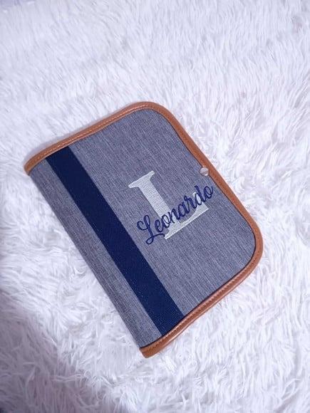 Capinha de Vacina, Porta Documentos ( Linho Cinza e Azul)