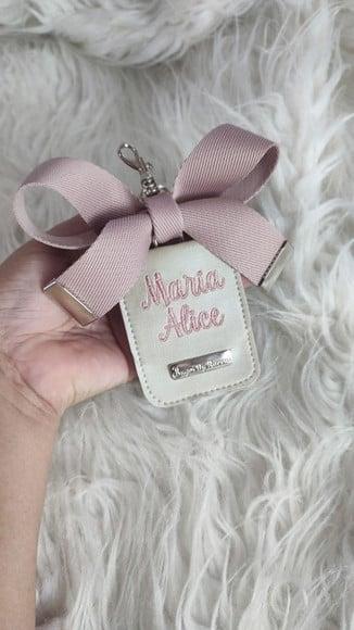 Chaveiro com Laço Bolsa Maternidade Bege Perolizado e Rose