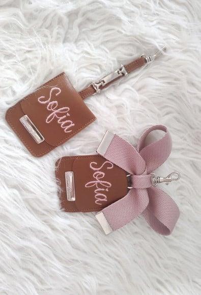 Kit Chaveiros Bolsa Maternidade Caramelo e Rose ( Laço )