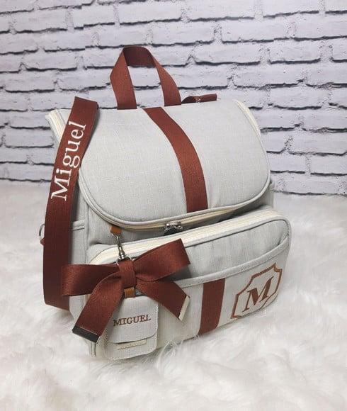 Kit Linho Luxo Tags e Alças Personalizadas Mochila 2 em 1