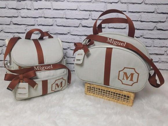 Kit Linho Luxo Tags e Alças Personalizadas Mochila 2 em 1