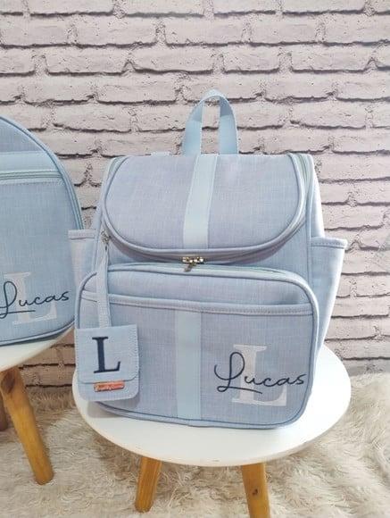 Kit Mala Maternidade e Mochila 2 em 1 Linho Azul Bebê