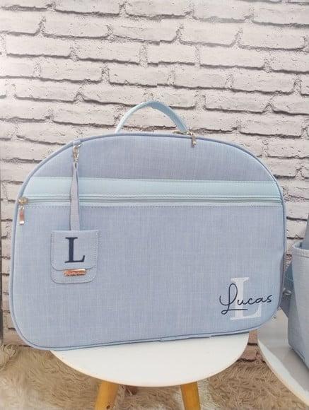 Kit Mala Maternidade e Mochila 2 em 1 Linho Azul Bebê