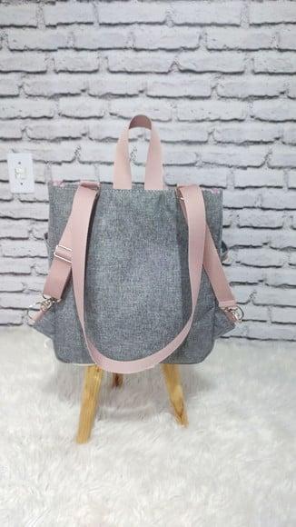 Kit Mala Maternidade e Mochila 2 em 1 Linho Cinza e Rose