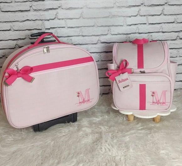 Kit Mala Maternidade Rodinhas e Mochila 2 em 1 Rosa e Pink
