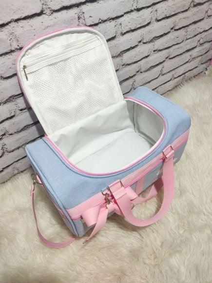 Kit Maternidade Bolsas no Linho Luxo Azul Bebê e Rosa Bebê