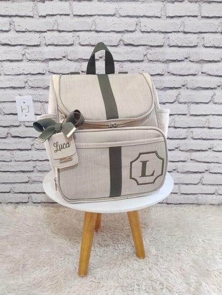 Kit Maternidade Bolsas no Linho Luxo Bege e Verde Militar