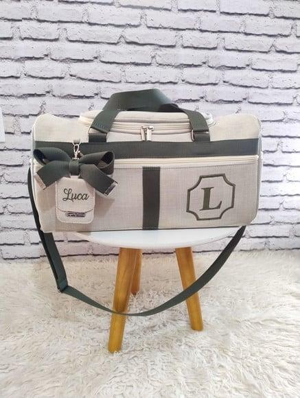 Kit Maternidade Bolsas no Linho Luxo Bege e Verde Militar