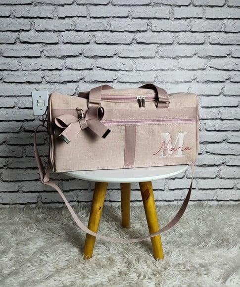 Kit Maternidade Bolsas no Linho Luxo Rose Mala Baú e Mochila