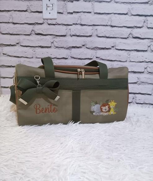 Kit Maternidade Bolsas Verde Musgo e Caramelo Tema Safari