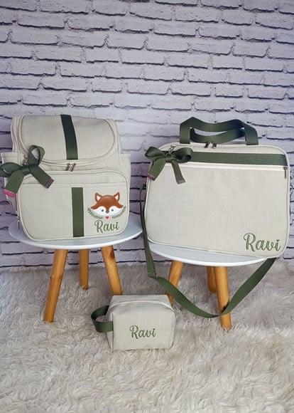 Kit Maternidade Coleção Linho Bege e Verde Raposinha