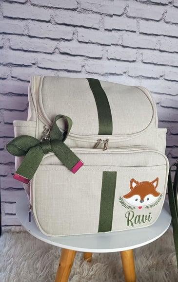 Kit Maternidade Coleção Linho Bege e Verde Raposinha