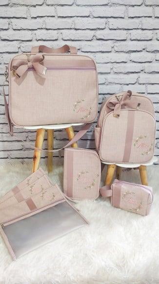 Kit Maternidade Coleção Linho Luxo Rose + Necessaire Brinde