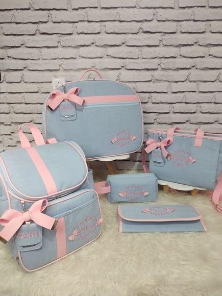 Kit Maternidade Completo Linho Luxo Azul Bebê e Rosa Bebê