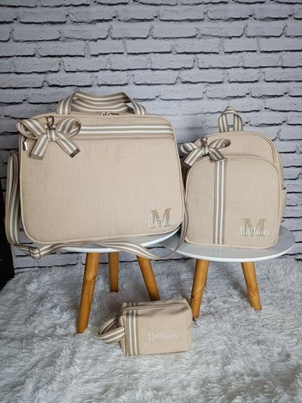 Kit Maternidade Linho Aveia Detalhes Bege +necessaire Brinde