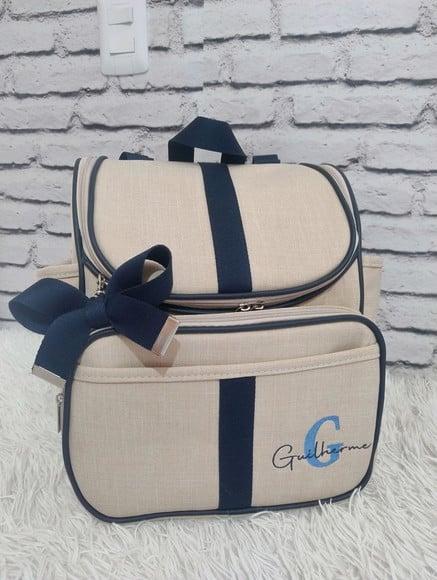 Kit Maternidade Linho Aveia Detalhes Azul Marinho + Brinde