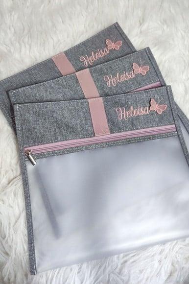 Kit Maternidade Linho Cinza e Rose (saquinhos/ Necessaire E)