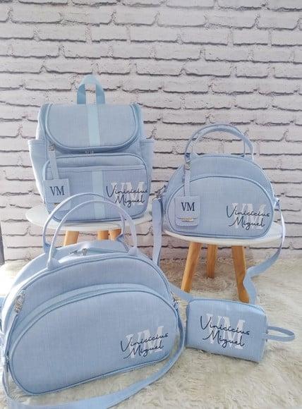 Kit Maternidade Linho Luxo Azul Bebê + Necessaire de Brinde