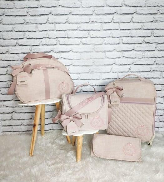 Kit Maternidade Linho Luxo Rose (mala de Rodinhas))