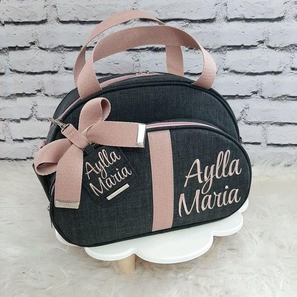 Kit Maternidade Linho Luxo Fita Rose + Necessaire de Brinde