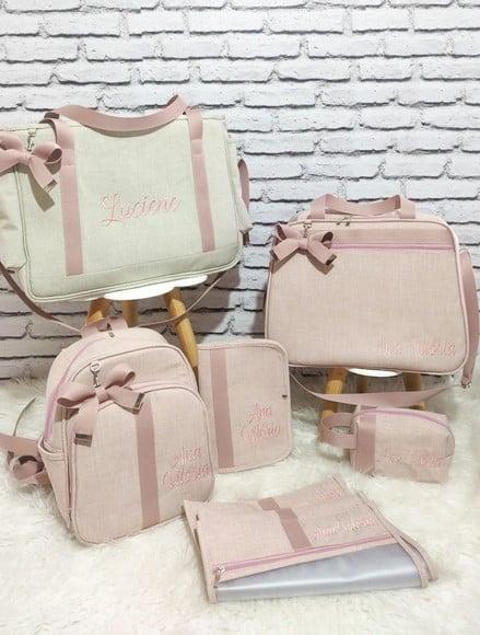 Kit Maternidade Linho Luxo Rose e Bege