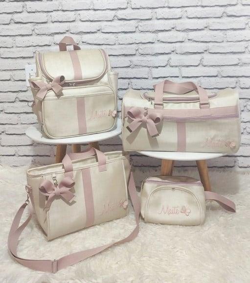 Kit Maternidade Linho Luxo Rose e Bege