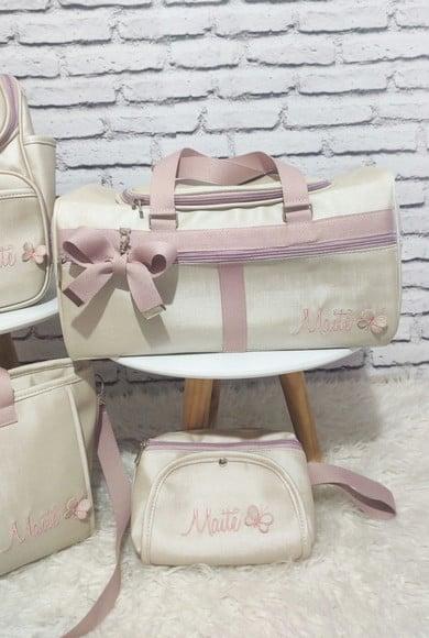 Kit Maternidade Linho Luxo Rose e Bege