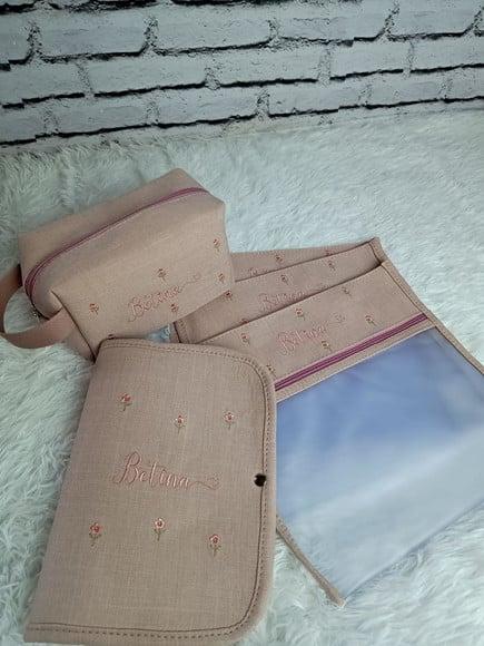Kit Maternidade Linho Rose ( Saquinhos, Capinha e Necessaire