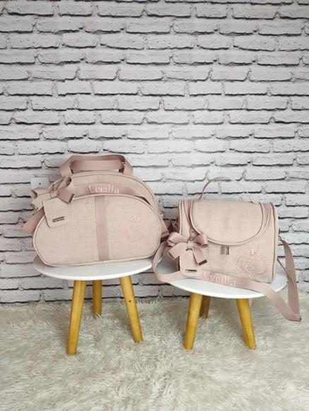Kit Maternidade Linho Rose Bolsa G e Frasqueira