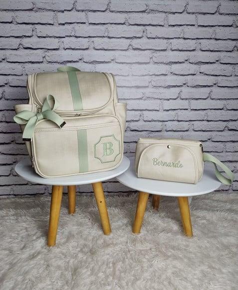 Kit Maternidade Mochila 2 em 1 e Porta Fraldas Bege e Verde