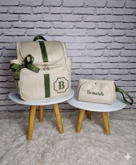 Kit Maternidade Mochila 2em1 Porta Fraldas Bege Verde Musgo