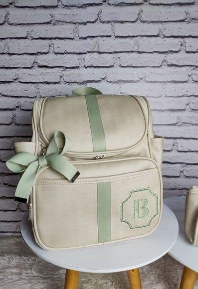 Kit Maternidade Mochila 2 em 1 e Porta Fraldas Bege e Verde