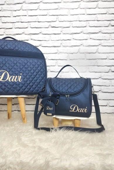 Kit Maternidade Personalizado Azul Marinho Mala e Frasqueira