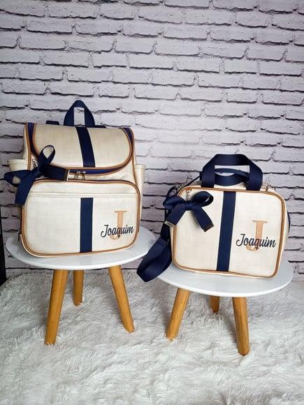 Kit Maternidade Personalizado Bege Mochila e Frasqueira