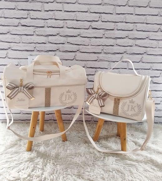 Kit Maternidade Personalizado Branco com Detalhes Caramelo