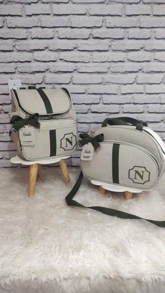 Kit Maternidade Personalizado Linho Bege com Detalhes Verde