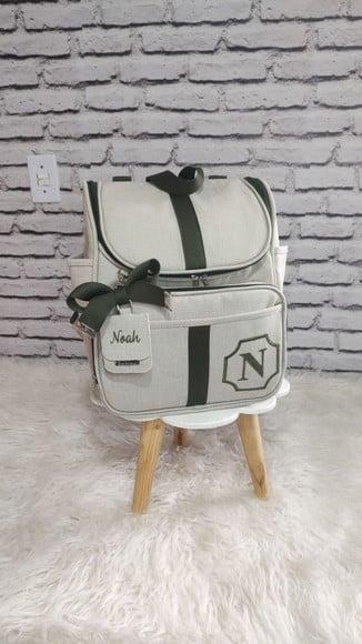 Kit Maternidade Personalizado Linho Bege com Detalhes Verde