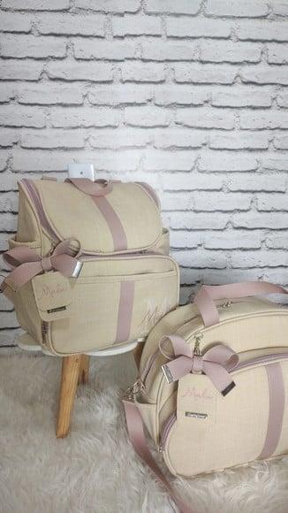 Kit Maternidade Personalizado Luxo Linho Areia com Rose