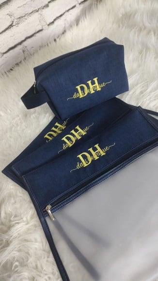 Kit Maternidade Saquinhos e Necessaire Linho Azul Marinho