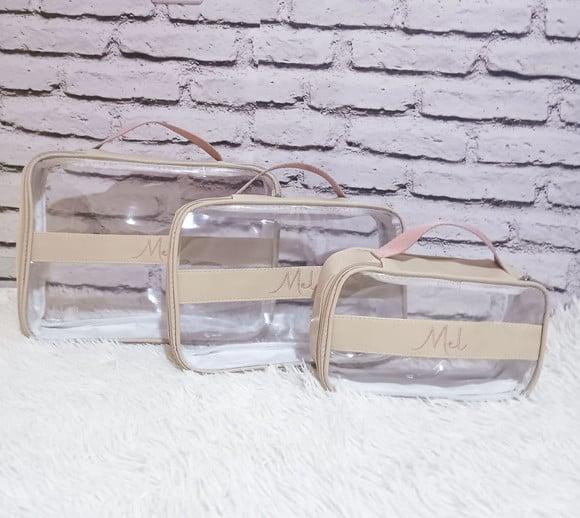 Kit Organizadores de Mala Maternidade Bege com Detalhes Rose
