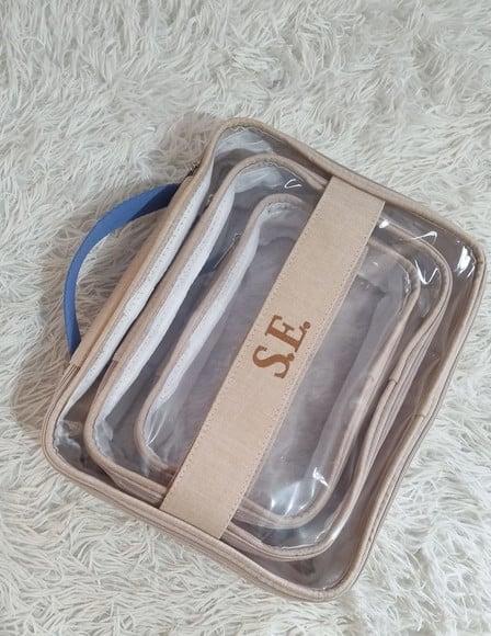 Kit Organizadores de Mala Maternidade Linho Aveia Caramelo