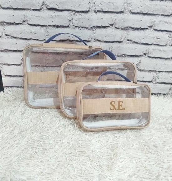 Kit Organizadores de Mala Maternidade Linho Aveia Caramelo
