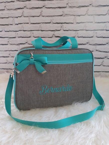 Mala Mamãe Maternidade Linho Luxo Verde Tiffany