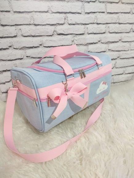 Mala Maternidade Baú Linho Luxo Azul Bebê e Rosa Bebê