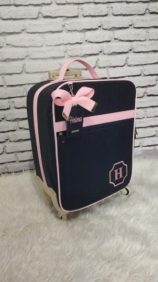 Mala Maternidade de Rodinhas 360° (bordo) Azul com Rosa