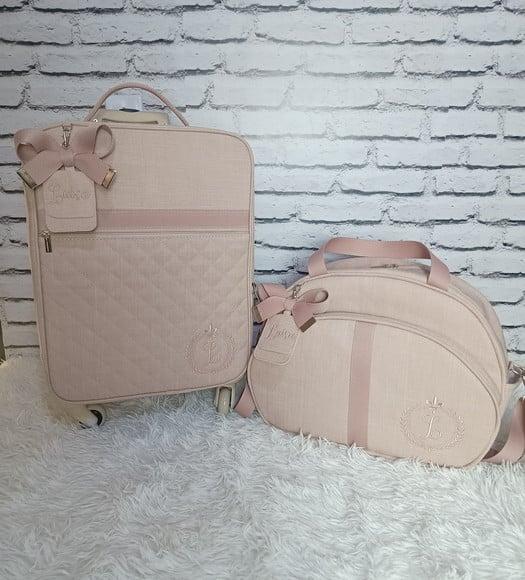 Mala Maternidade de Rodinhas 360 Linho Rose + Bolsa G